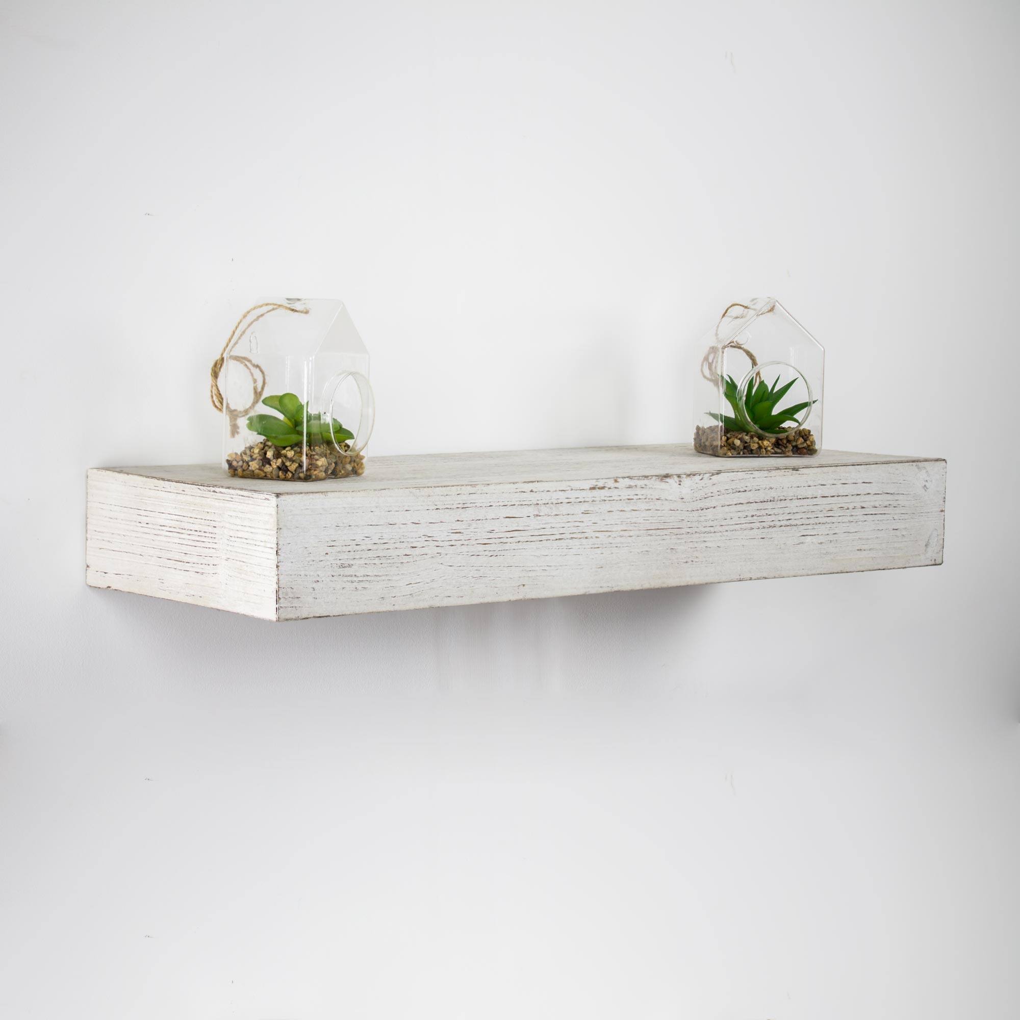 Small Whitewashed Wood Floating Wall Shelf